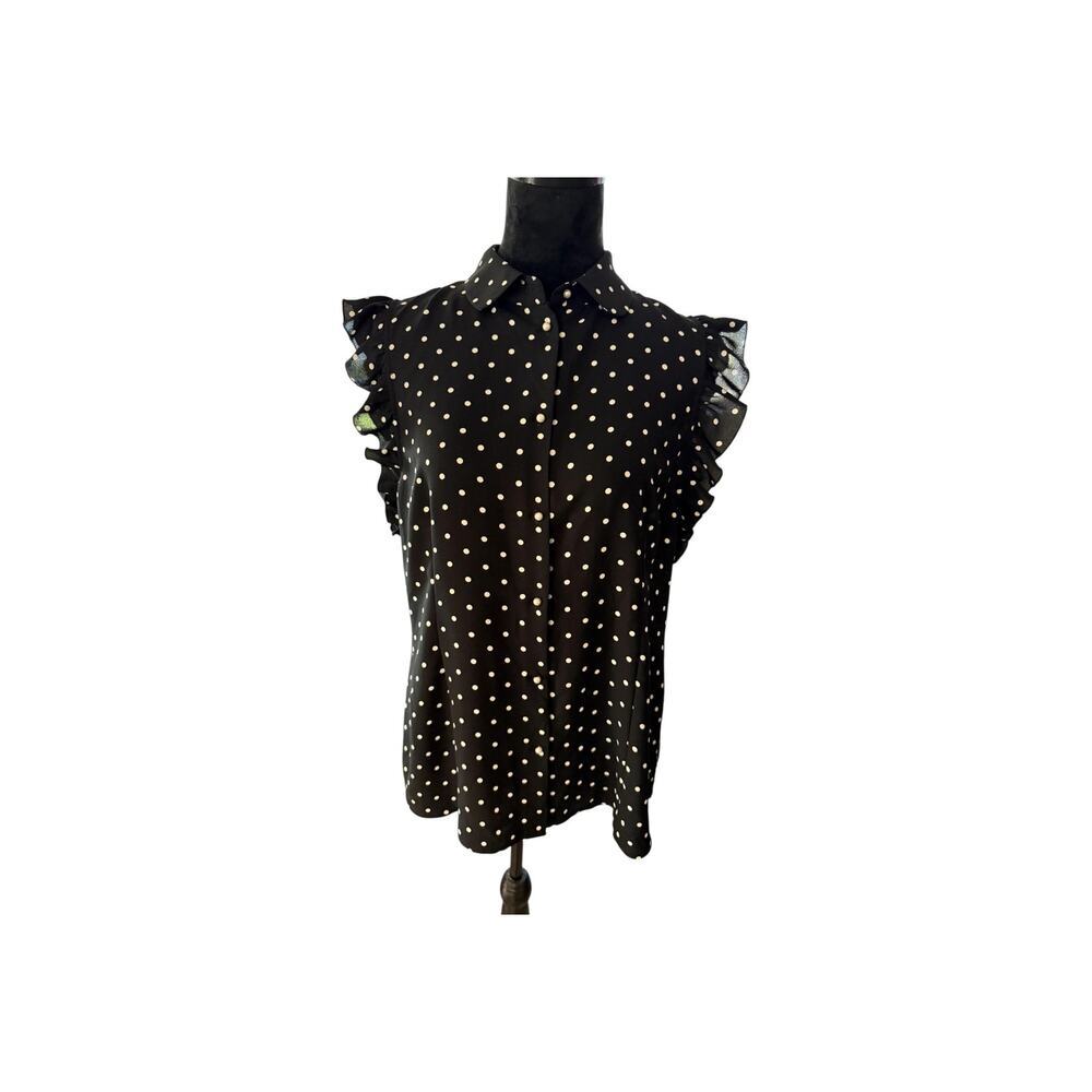 Annie Klein Women's Black and white polka dot blouse size 12 Ruffle‎ sleeve
